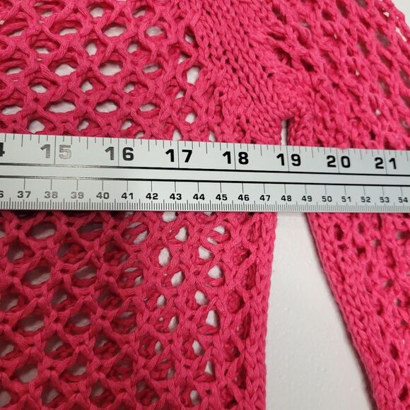 Pink pull over crochet open knit preppy boho casual 3/4 sleeve top size medium - Picture 5 of 6